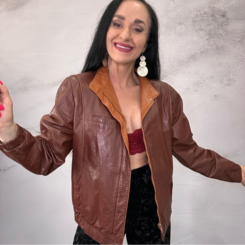 Grals genuine leather vintage jacket coat lined
